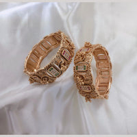Lucentarts Jewellery Gold Plated Pota Stone And Pearl Openable Bangles Set