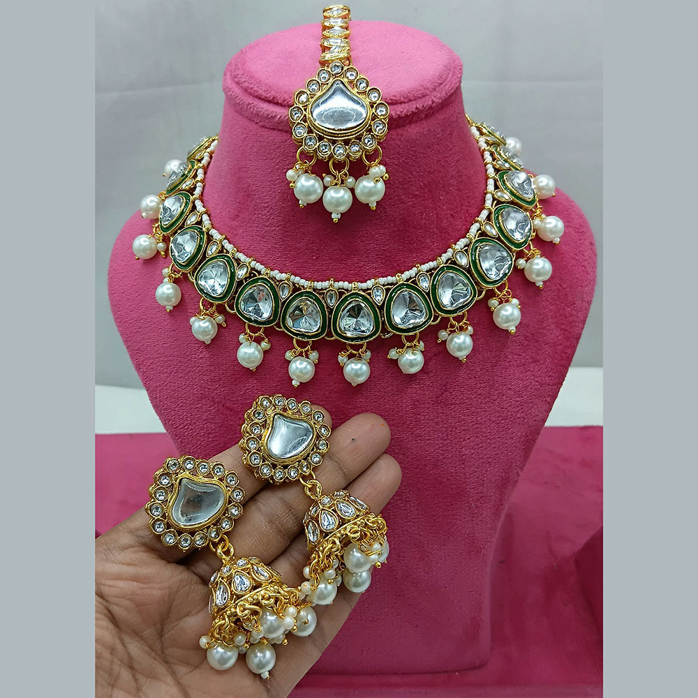 Lucentarts Jewellery Gold Plated Kundan Stone And Pearls Necklace Set