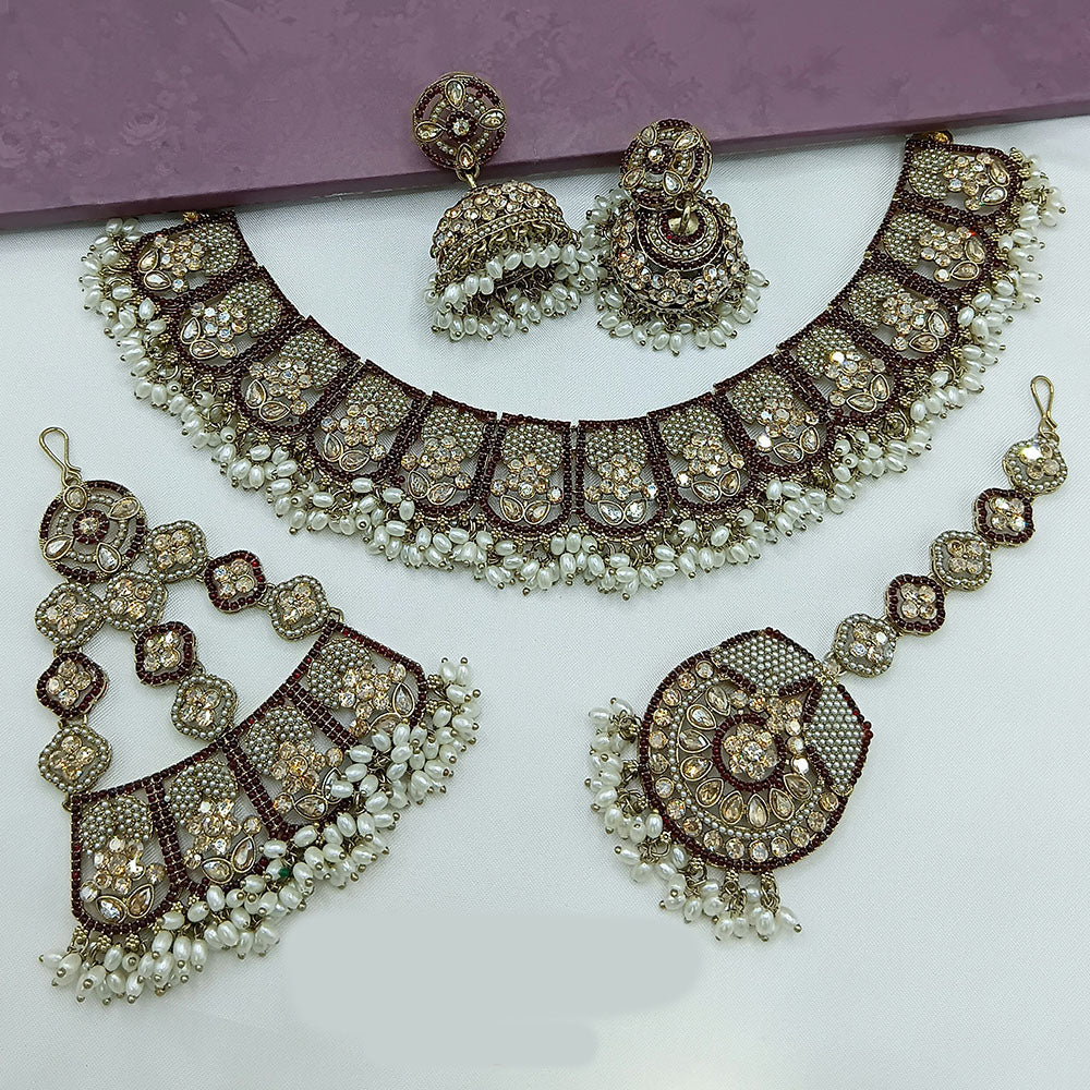 Lucentarts Jewellery Austrian Stone Pearl And Beads Necklace Set