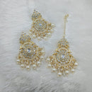 Lucentarts Jewellery Gold Plated Kundan And Pearls Dangler Earrings With Maangtikka