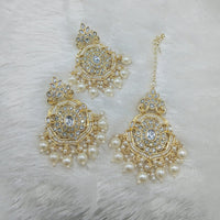 Lucentarts Jewellery Gold Plated Kundan And Pearls Dangler Earrings With Maangtikka