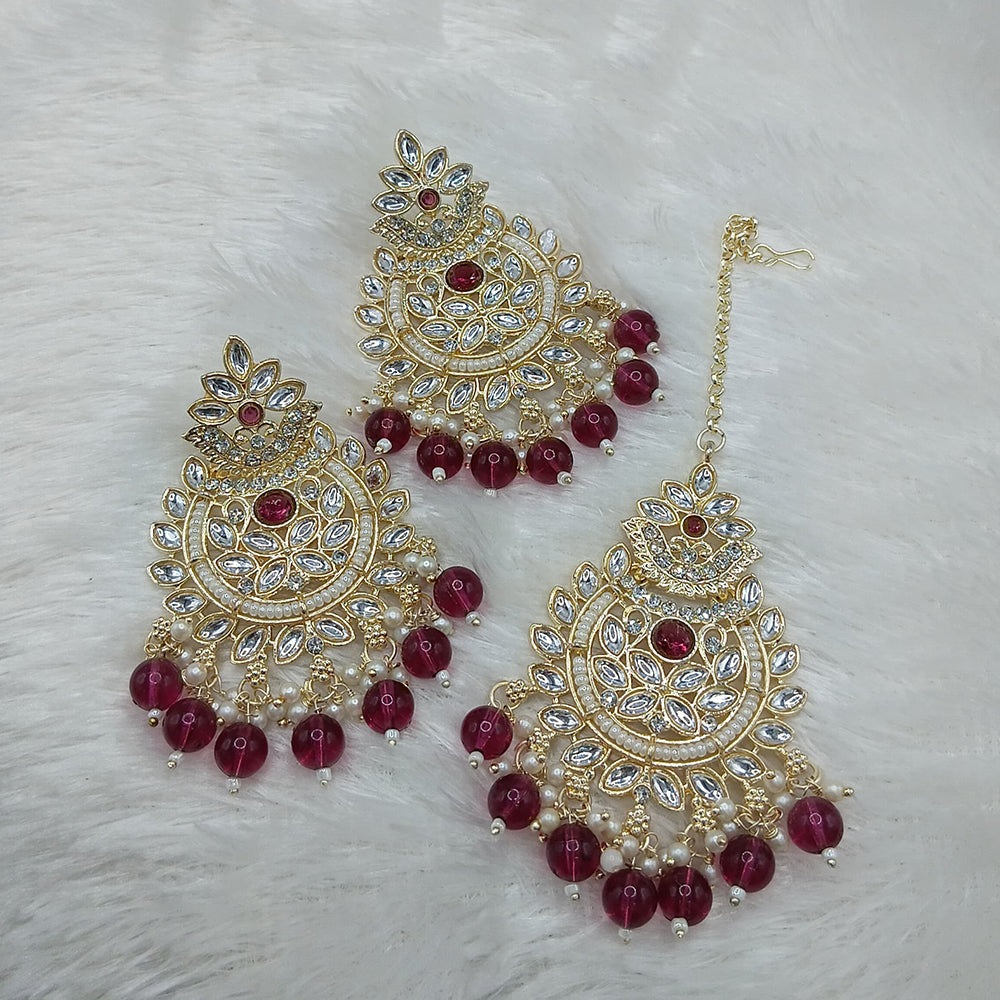 Lucentarts Jewellery Gold Plated Kundan And Beads Dangler Earrings With Maangtikka