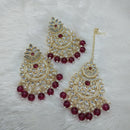 Lucentarts Jewellery Gold Plated Kundan And Beads Dangler Earrings With Maangtikka