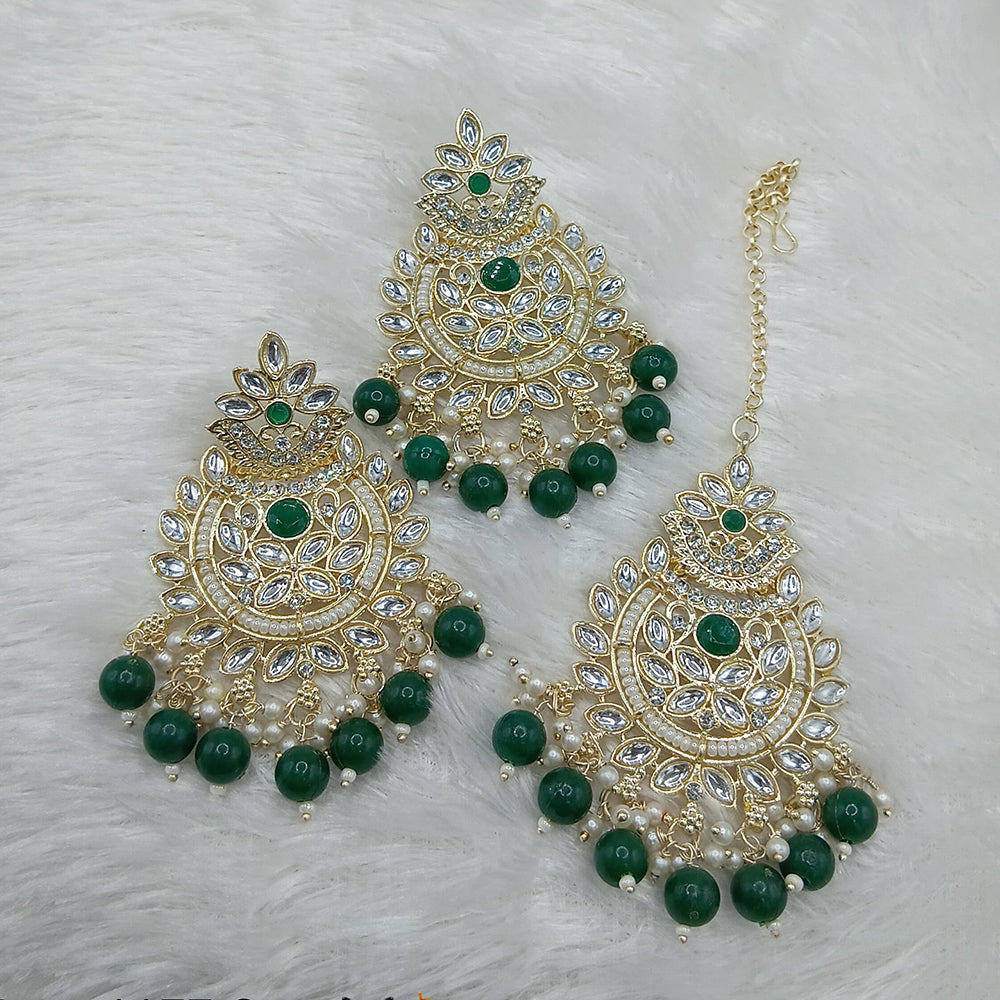 Lucentarts Jewellery Gold Plated Kundan And Beads Dangler Earrings With Maangtikka