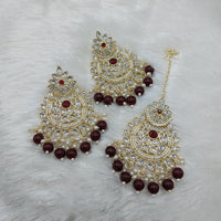 Lucentarts Jewellery Gold Plated Kundan And Beads Dangler Earrings With Maangtikka