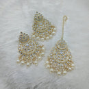 Lucentarts Jewellery Gold Plated Kundan And Beads Dangler Earrings With Maangtikka