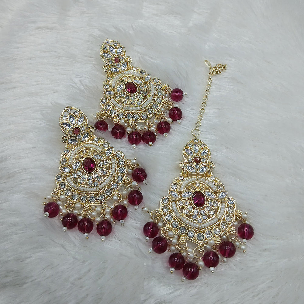 Lucentarts Jewellery Gold Plated Kundan And Beads Dangler Earrings With Maangtikka