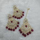 Lucentarts Jewellery Gold Plated Kundan And Beads Dangler Earrings With Maangtikka