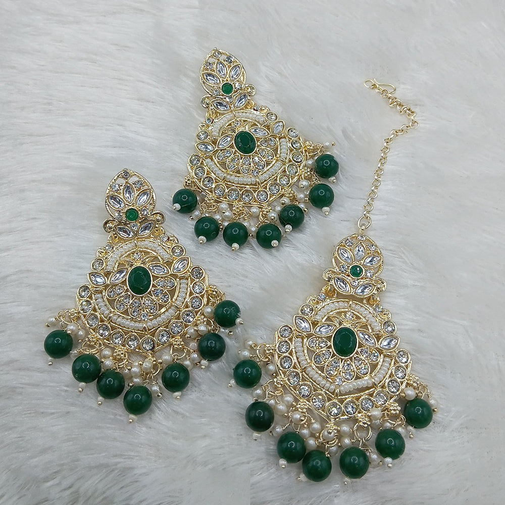 Lucentarts Jewellery Gold Plated Kundan And Beads Dangler Earrings With Maangtikka