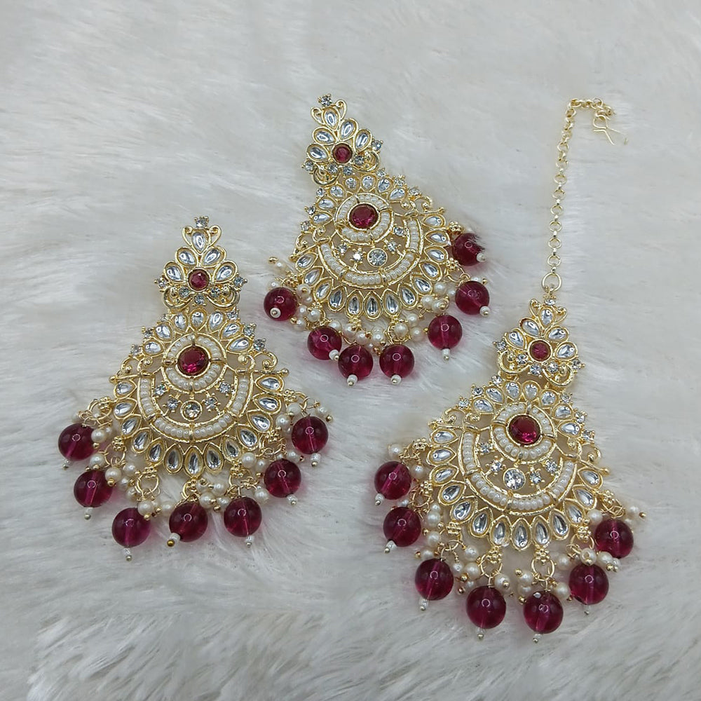 Lucentarts Jewellery Gold Plated Kundan And Beads Dangler Earrings With Maangtikka