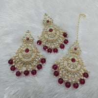Lucentarts Jewellery Gold Plated Kundan And Beads Dangler Earrings With Maangtikka
