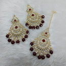Lucentarts Jewellery Gold Plated Kundan And Beads Dangler Earrings With Maangtikka
