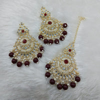 Lucentarts Jewellery Gold Plated Kundan And Beads Dangler Earrings With Maangtikka