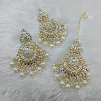 Lucentarts Jewellery Gold Plated Kundan And Beads Dangler Earrings With Maangtikka