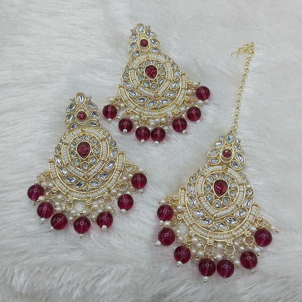 Lucentarts Jewellery Gold Plated Kundan And Beads Dangler Earrings With Maangtikka