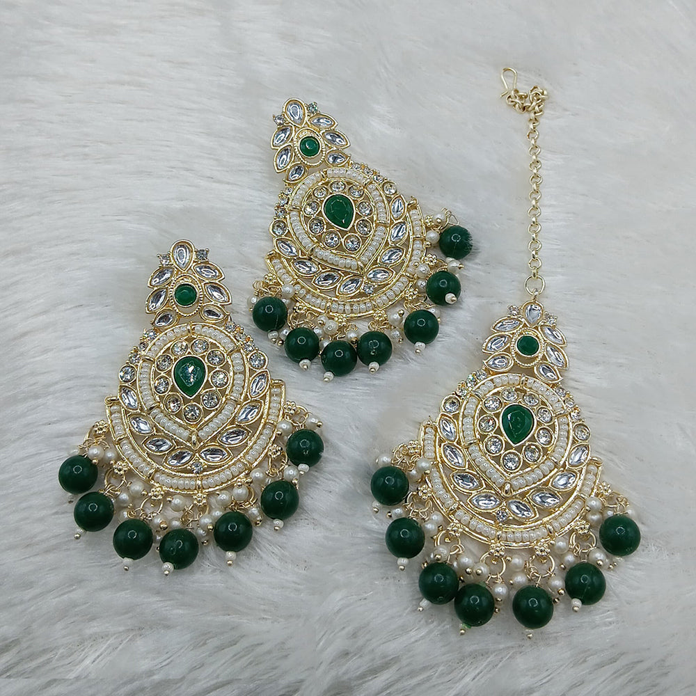 Lucentarts Jewellery Gold Plated Kundan And Beads Dangler Earrings With Maangtikka