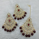 Lucentarts Jewellery Gold Plated Kundan And Beads Dangler Earrings With Maangtikka