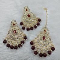 Lucentarts Jewellery Gold Plated Kundan And Beads Dangler Earrings With Maangtikka