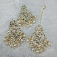 Lucentarts Jewellery Gold Plated Kundan And Beads Dangler Earrings With Maangtikka