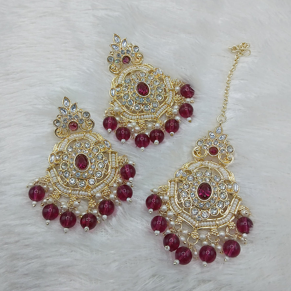 Lucentarts Jewellery Gold Plated Kundan And Beads Dangler Earrings With Maangtikka