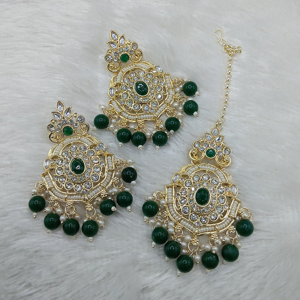 Lucentarts Jewellery Gold Plated Kundan And Beads Dangler Earrings With Maangtikka