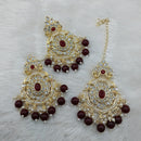 Lucentarts Jewellery Gold Plated Kundan And Beads Dangler Earrings With Maangtikka