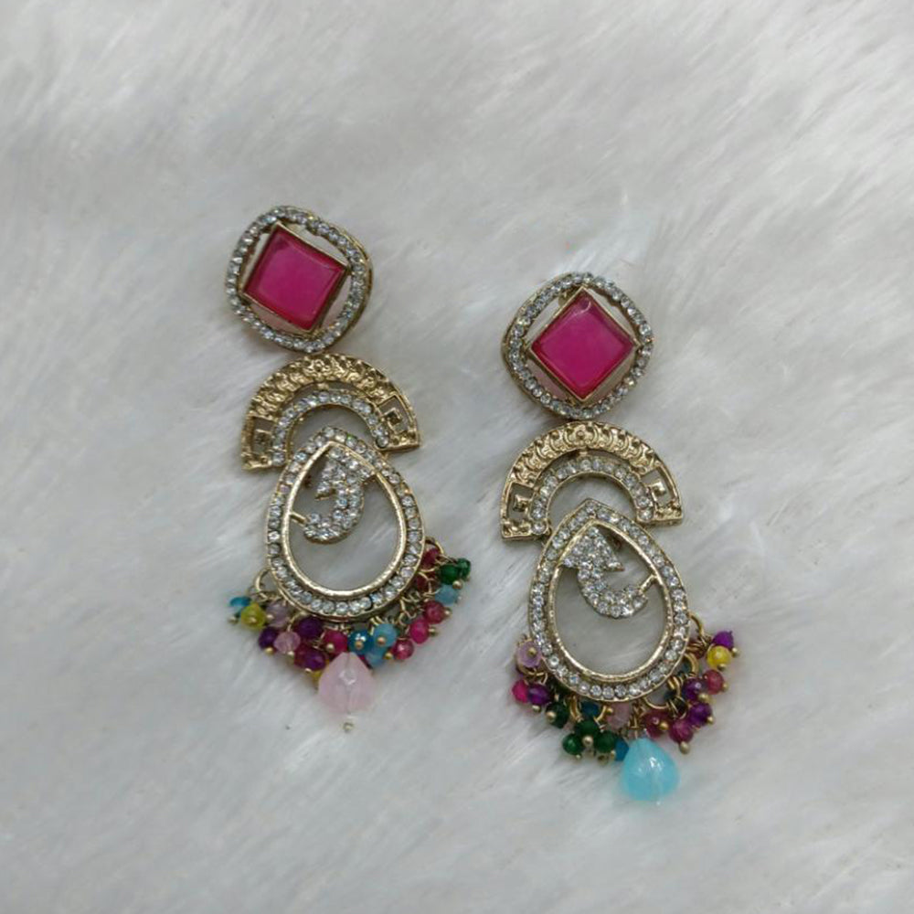 Lucentarts Jewellery Gold Plated Austrain Stone And Beads Dangler Earrings