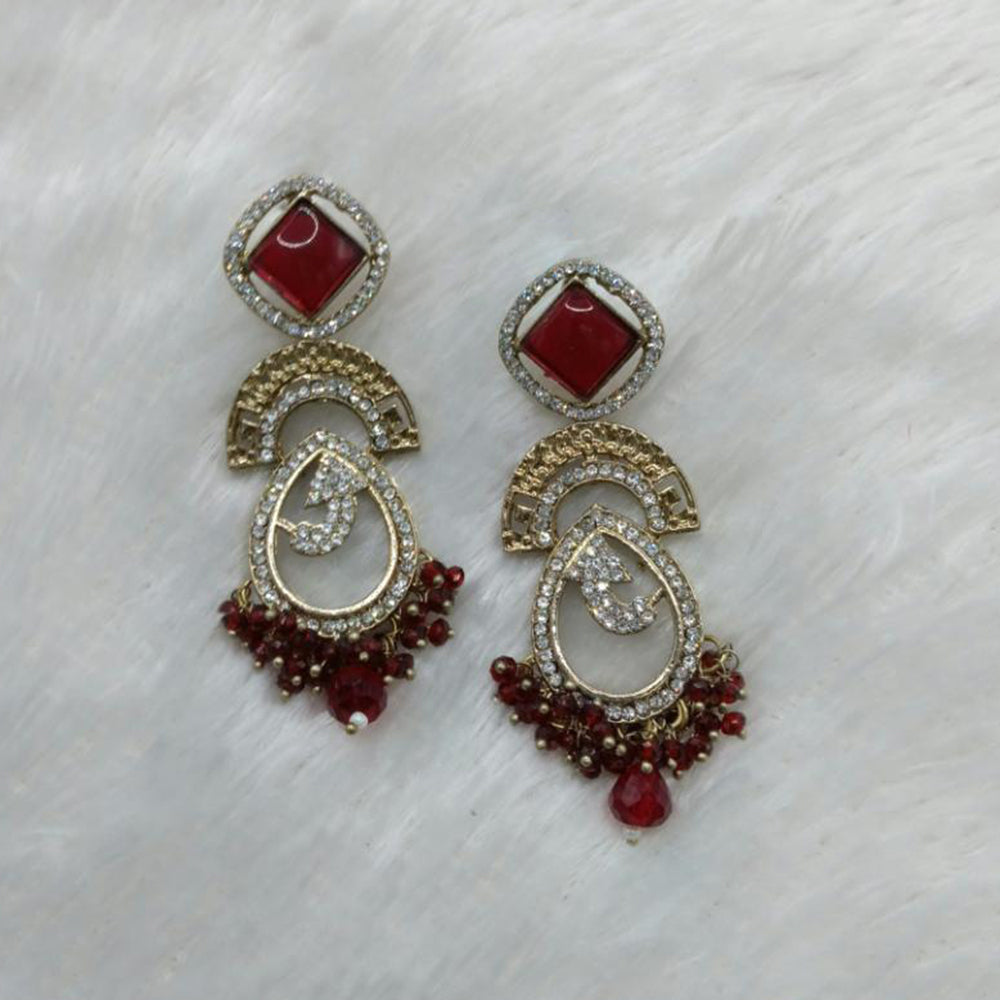 Lucentarts Jewellery Gold Plated Austrain Stone And Beads Dangler Earrings