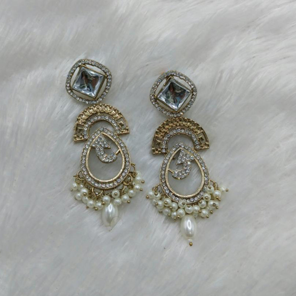 Lucentarts Jewellery Gold Plated Austrain Stone And Beads Dangler Earrings