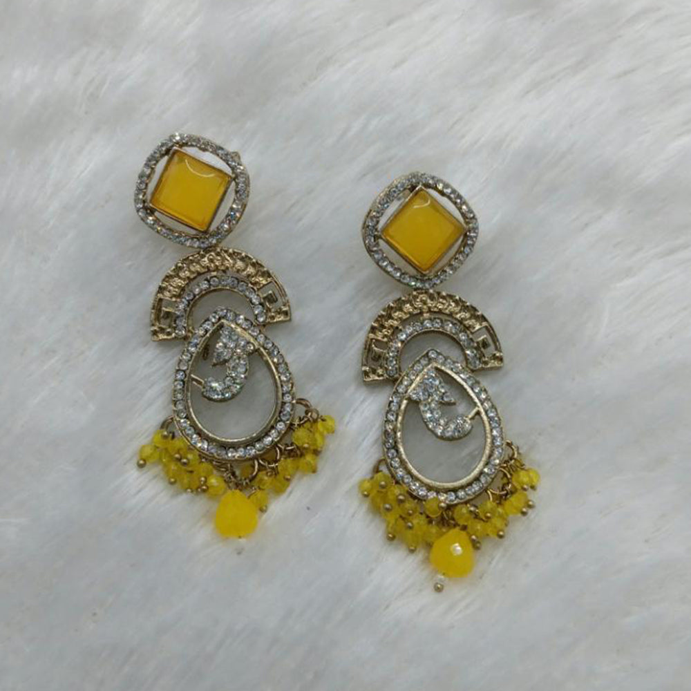 Lucentarts Jewellery Gold Plated Austrain Stone And Beads Dangler Earrings
