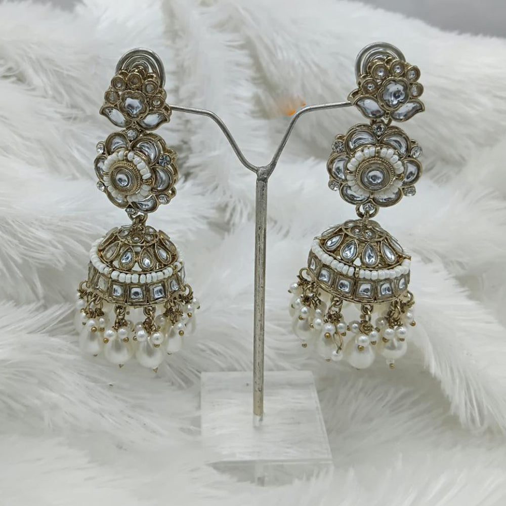 Lucentarts Jewellery Gold Plated Kundan And Pearls Jhumki Earrings