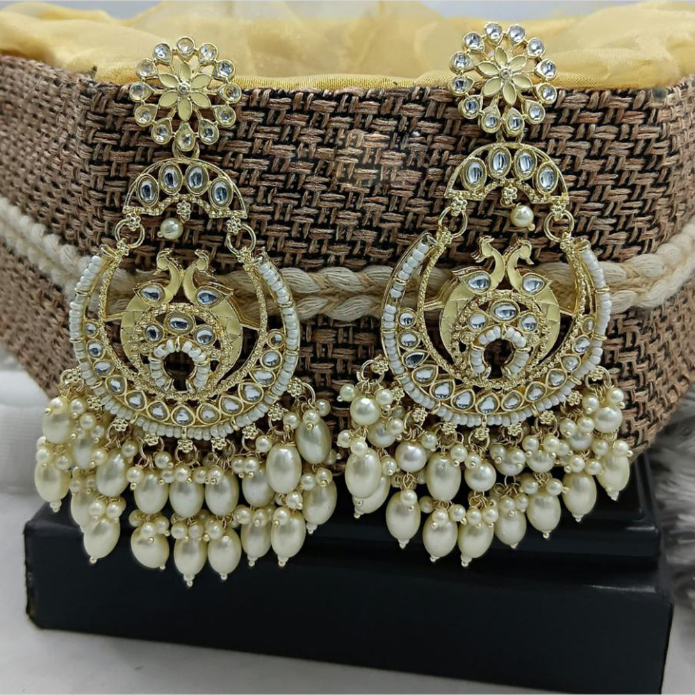 Lucentarts Jewellery Gold Plated Kundan And Pearls Dangler Earrings