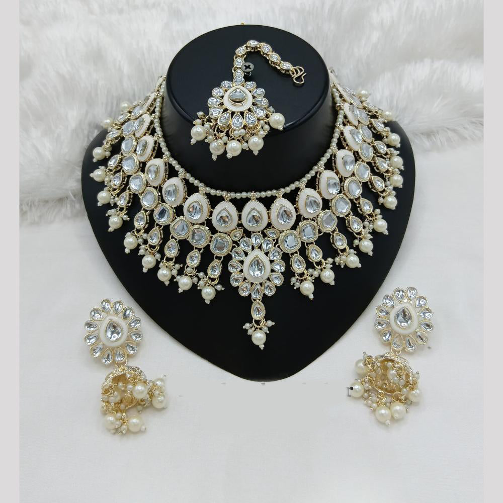 Lucentarts Jewellery Gold Plated Kundan And Beads Meenakari Choker Necklace Set