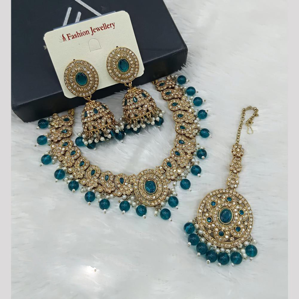 Lucentarts Jewellery Gold Plated Austrain Stone And Beads Necklace Set