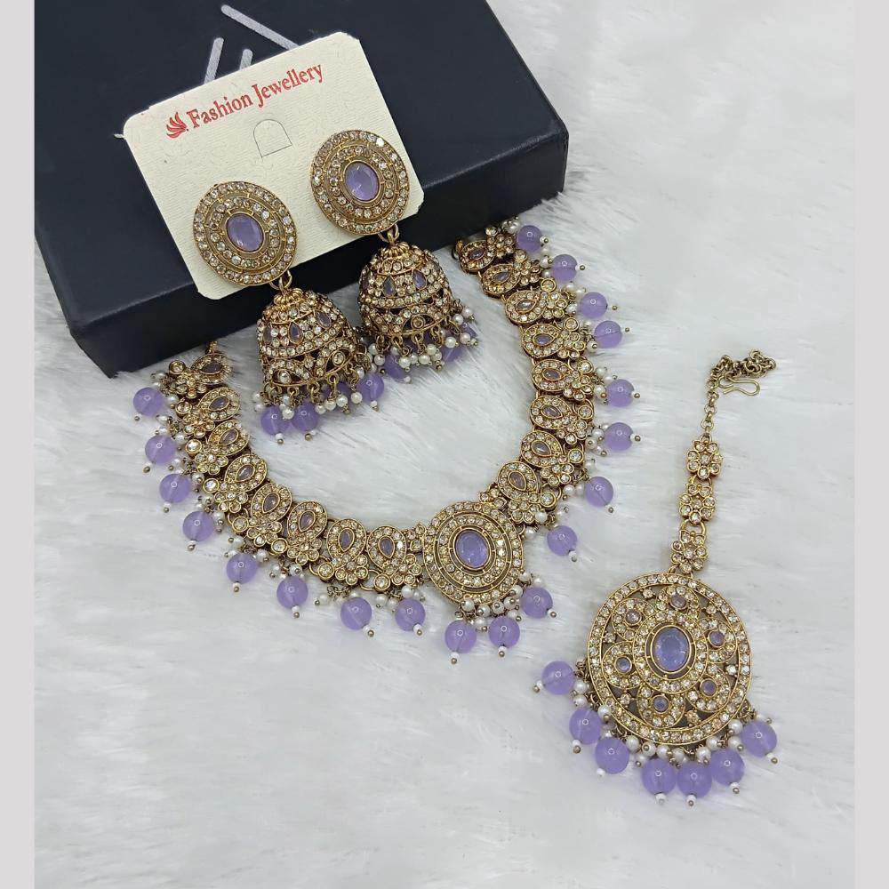 Lucentarts Jewellery Gold Plated Austrain Stone And Beads Necklace Set