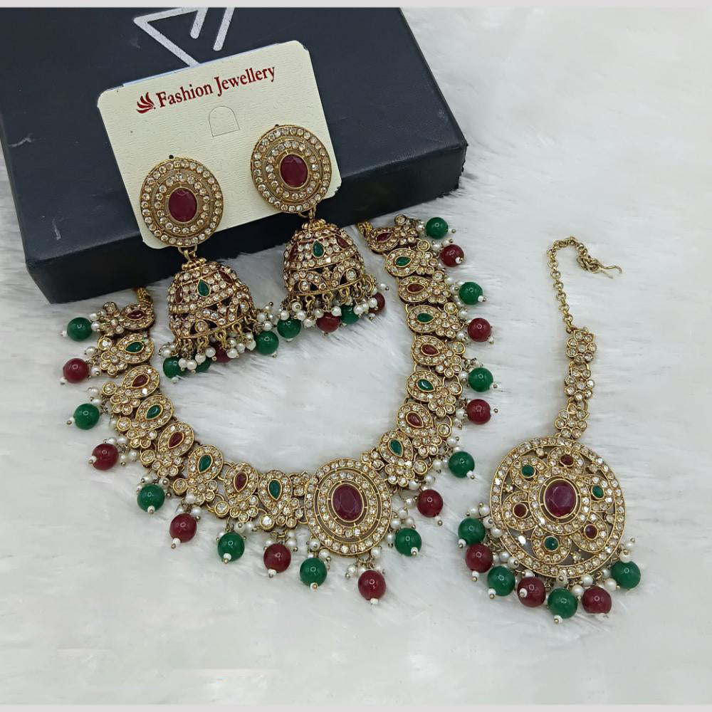 Lucentarts Jewellery Gold Plated Austrain Stone And Beads Necklace Set
