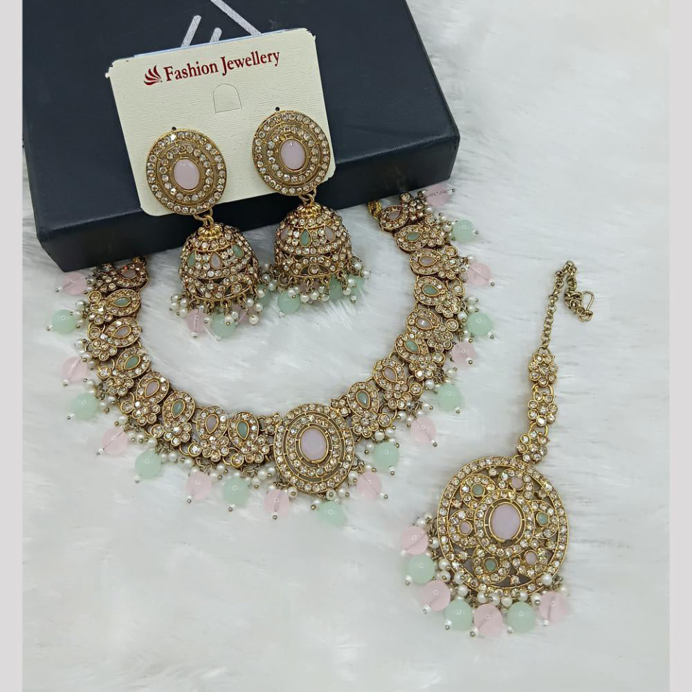 Lucentarts Jewellery Gold Plated Austrain Stone And Beads Necklace Set