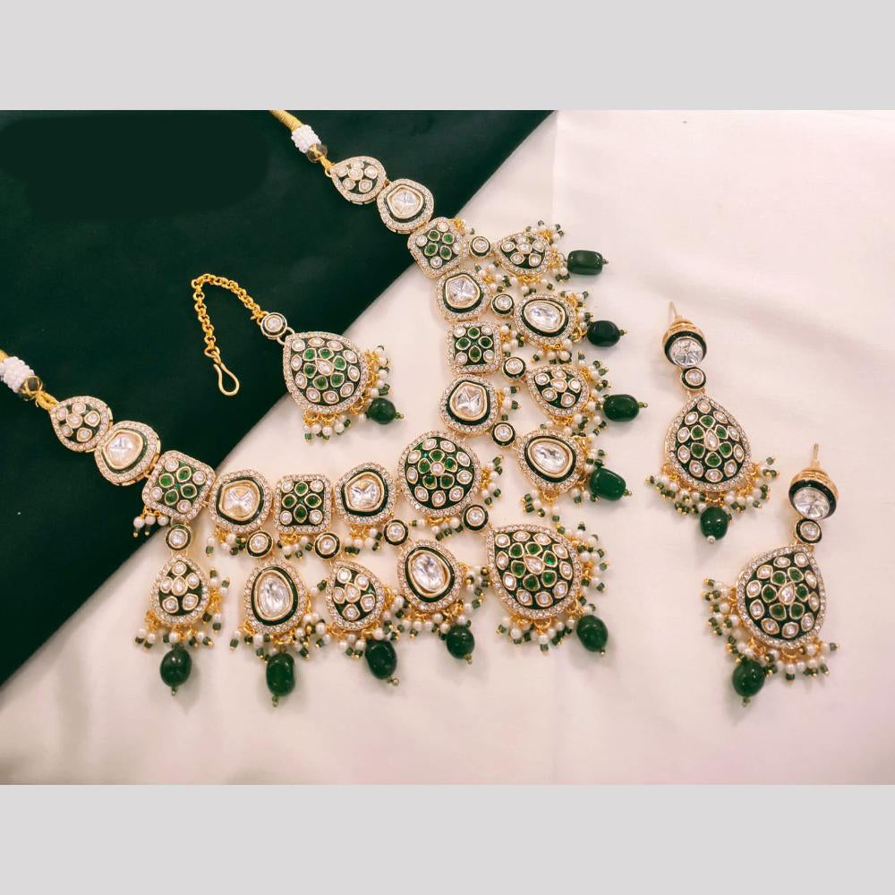 Lucentarts Jewellery Gold Plated Kundan And Pota Beads Meenakari Necklace Set