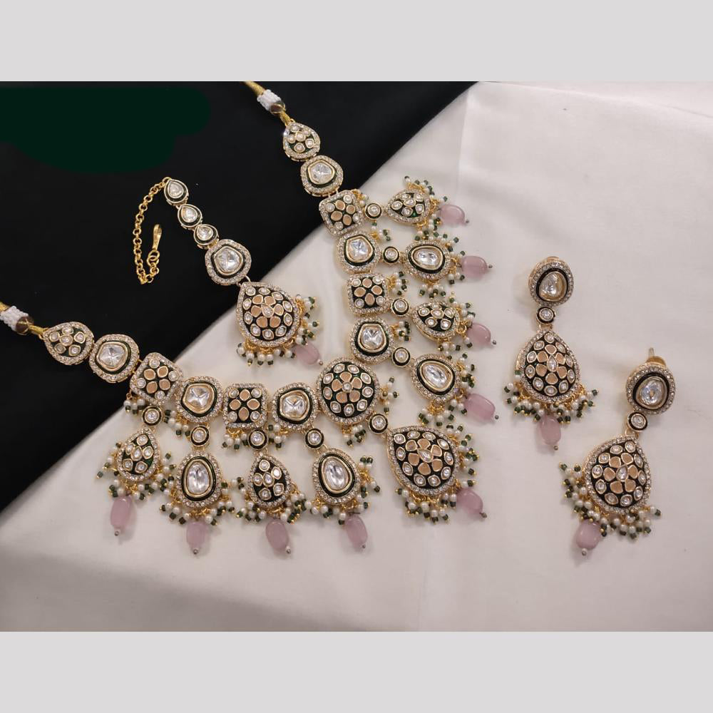 Lucentarts Jewellery Gold Plated Kundan And Pota Beads Meenakari Necklace Set