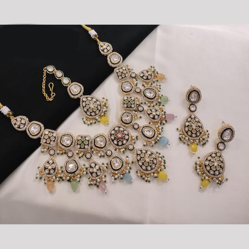 Lucentarts Jewellery Gold Plated Kundan And Pota Beads Meenakari Necklace Set