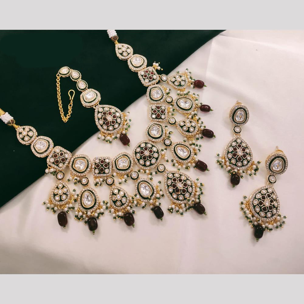 Lucentarts Jewellery Gold Plated Kundan And Pota Beads Meenakari Necklace Set