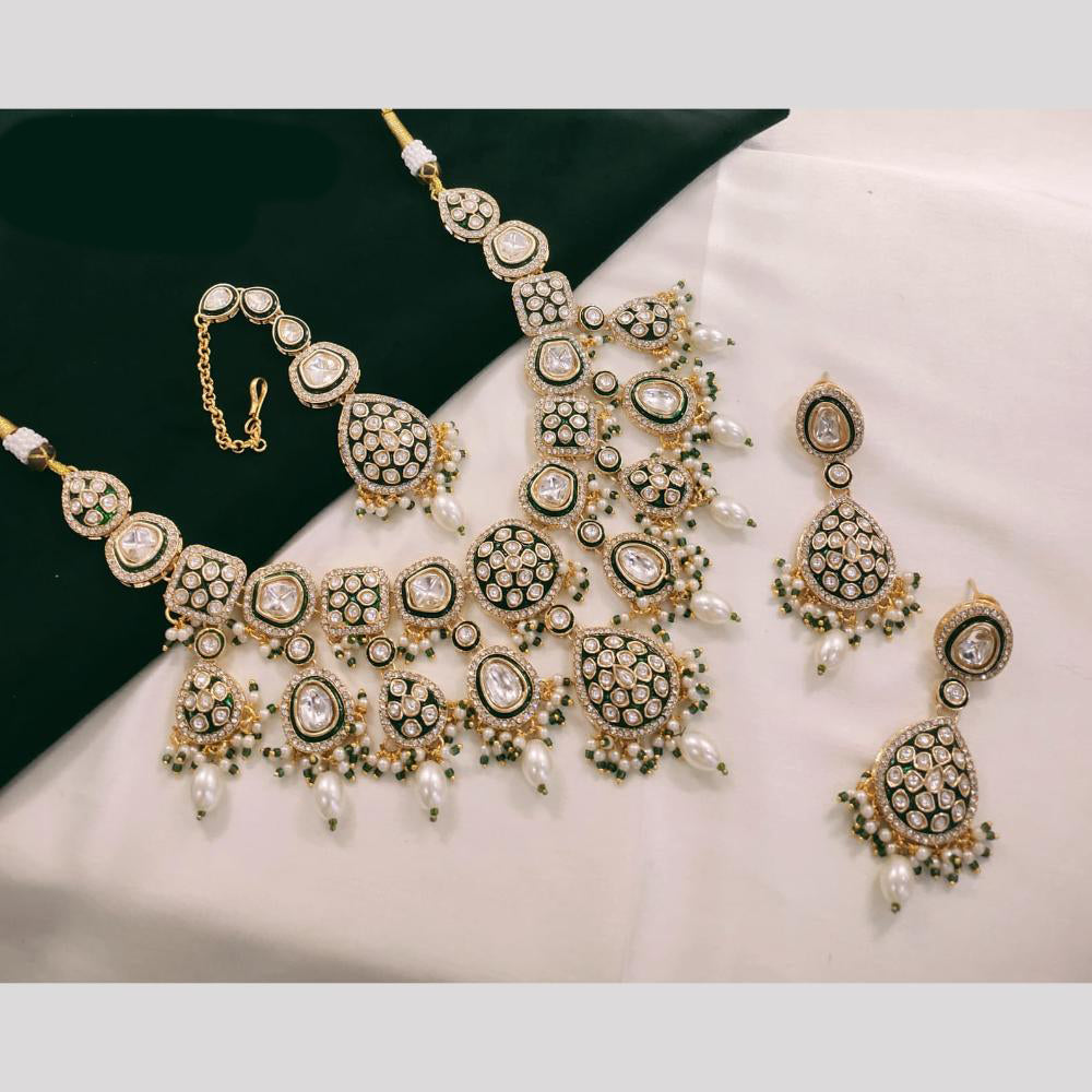 Lucentarts Jewellery Gold Plated Kundan And Pota Beads Meenakari Necklace Set