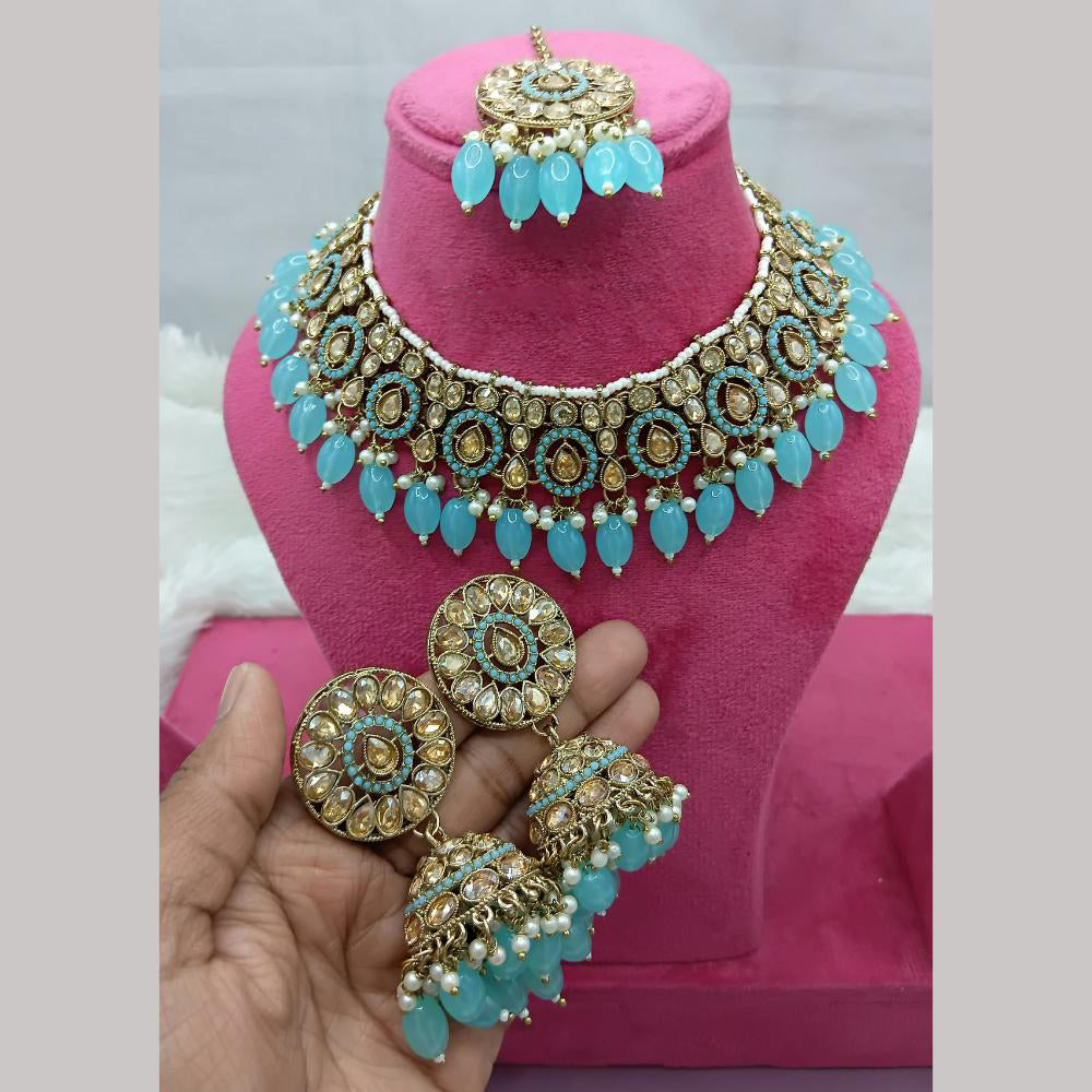 Lucentarts Jewellery Gold Plated Crystal Beads And Pearl Necklace Set