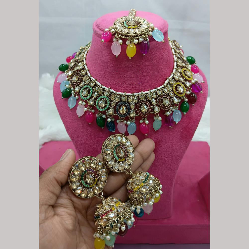 Lucentarts Jewellery Gold Plated Crystal Beads And Pearl Necklace Set
