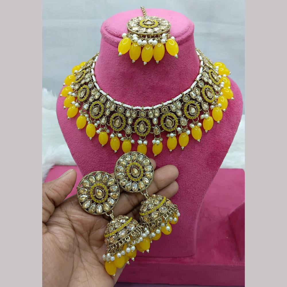 Lucentarts Jewellery Gold Plated Crystal Beads And Pearl Necklace Set
