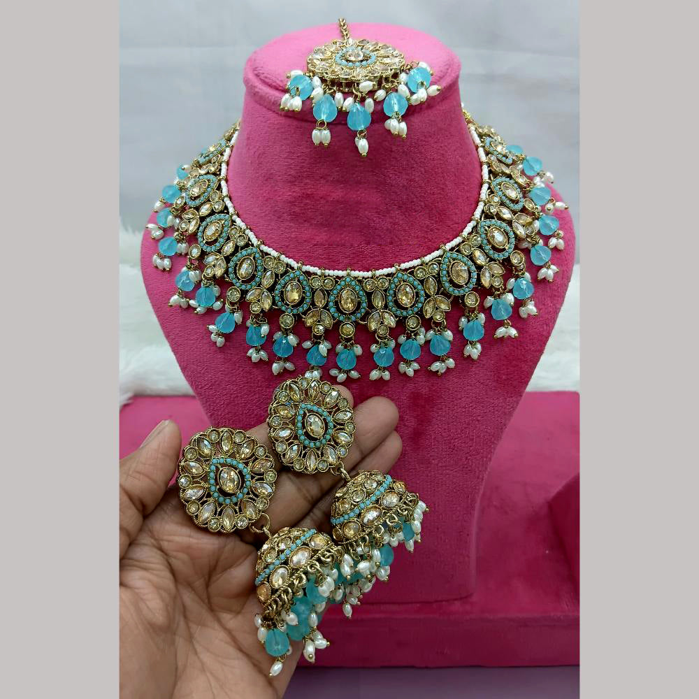 Lucentarts Jewellery Gold Plated Crystal Beads And Pearl Necklace Set