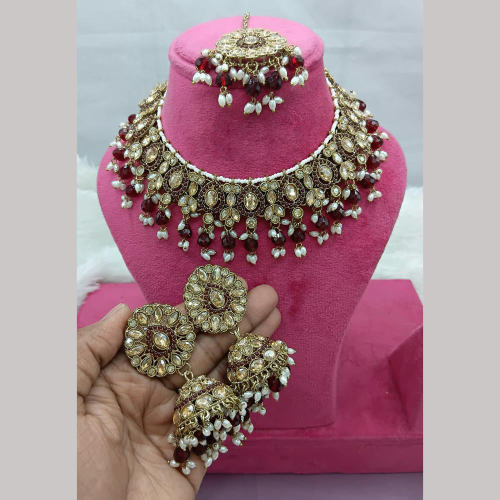 Lucentarts Jewellery Gold Plated Crystal Beads And Pearl Necklace Set