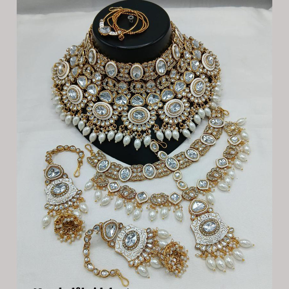 Lucentarts Jewellery Gold Plated Kundan Stone And Meenakari Semi Bridal Necklace Set