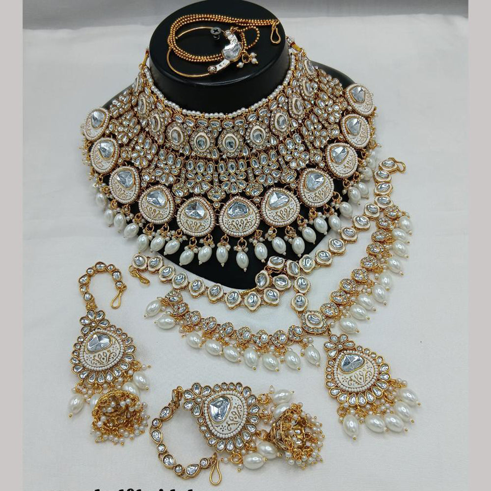 Lucentarts Jewellery Gold Plated Kundan Stone And Meenakari Semi Bridal Necklace Set