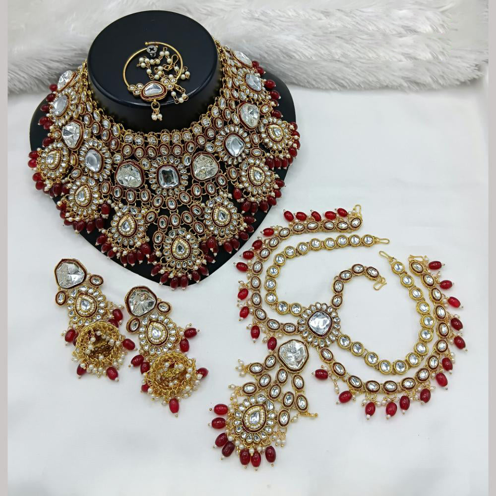 Lucentarts Jewellery Gold Plated Kundan Stone And Meenakari Semi Bridal Necklace Set